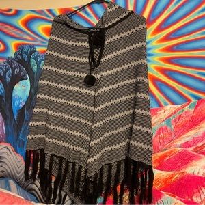 BCBG Black and White Poncho